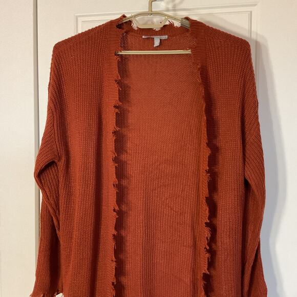 Derek Heart Rust Brown Open Front Distressed edges Long XL - Picture 2 of 9